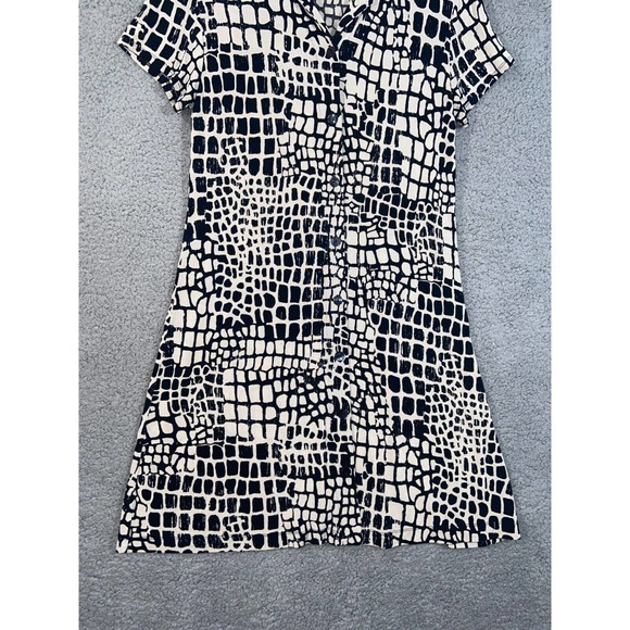 Chico's Travelers Dress Womens 1 Black Off White Button Up Short Sleeves Casual - Picture 11 of 13